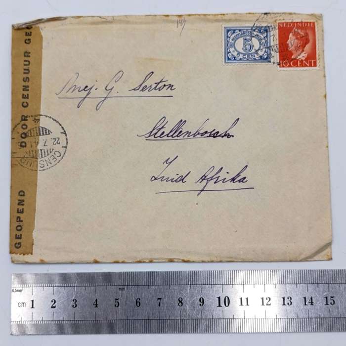 Censored WW2 cover Batavia to Stellenbosch, South Africa