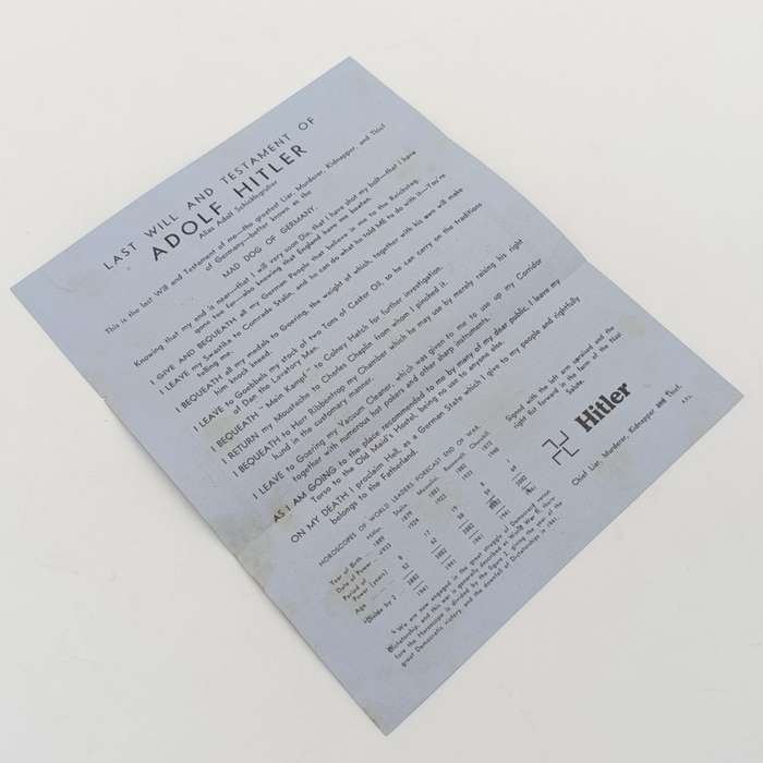WW2 Propaganda leaflet - Last will and Testament of Adolf Hitler