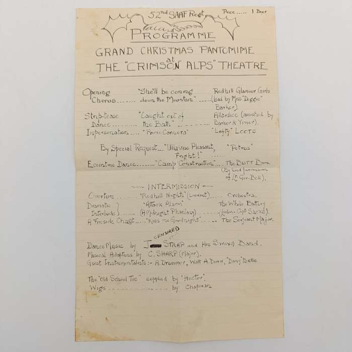 WW2 Programme the 52nd SAAF regiment - Christmas Pamtonime original