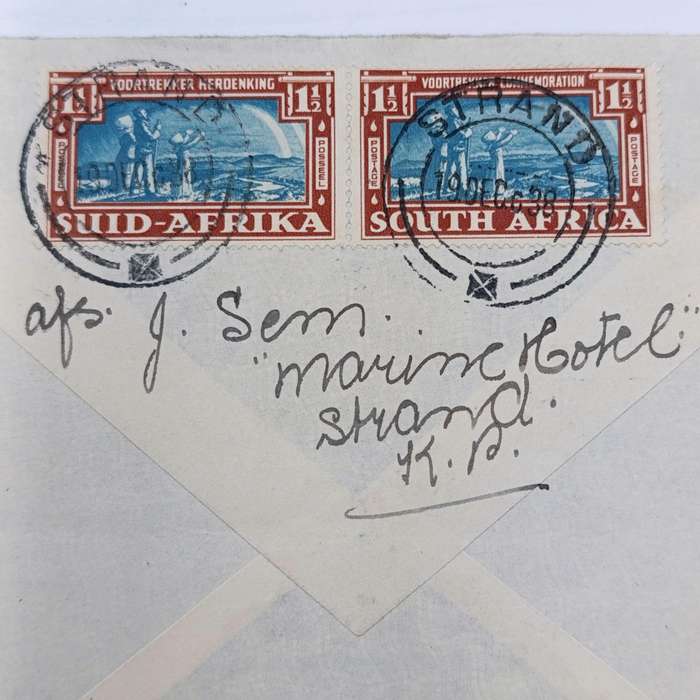 Commemorating New Years Flight Cover - Union of South Africa to Holland with SACC 75-80 stamps