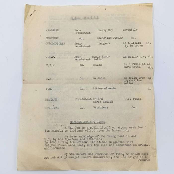 WW2 document for defence against gases