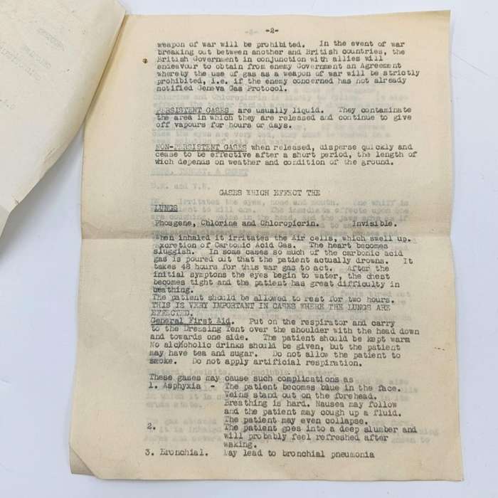 WW2 document for defence against gases