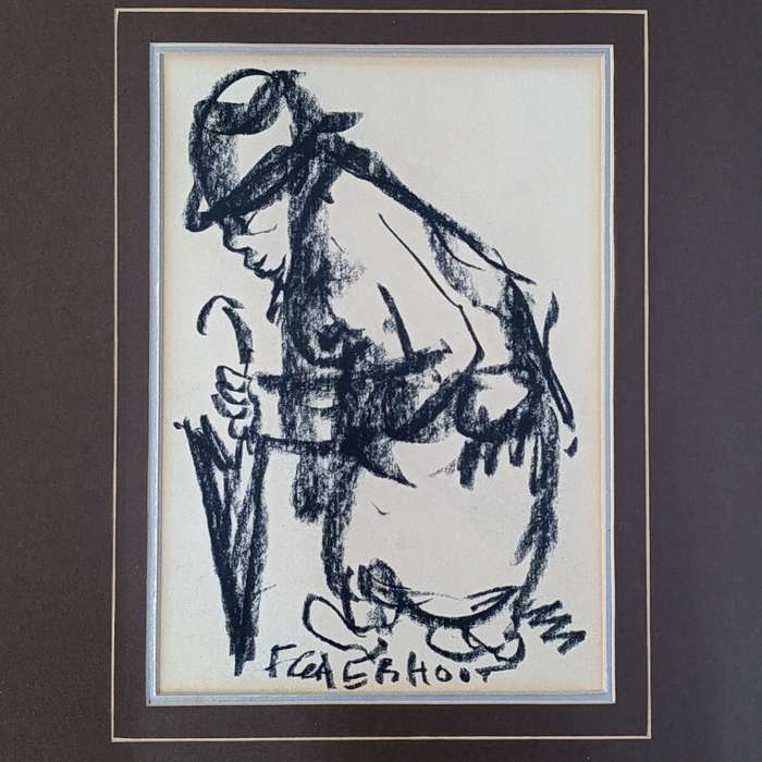 Original Frans Claerhout charcoal painting in frame