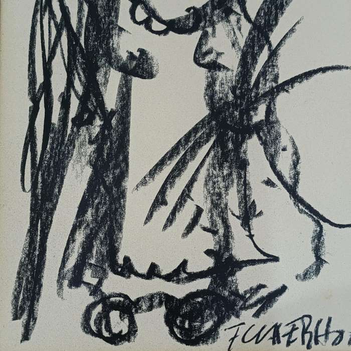 Original Frans Claerhout charcoal painting in frame