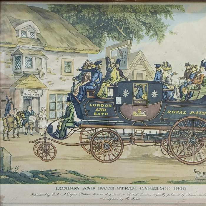 London and Bath steam carriage 1840 print in frame