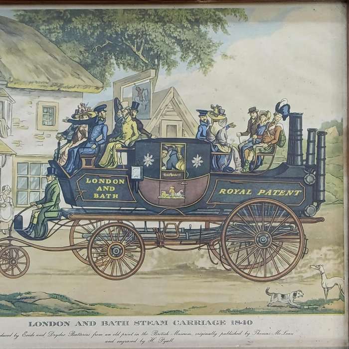 London and Bath steam carriage 1840 print in frame
