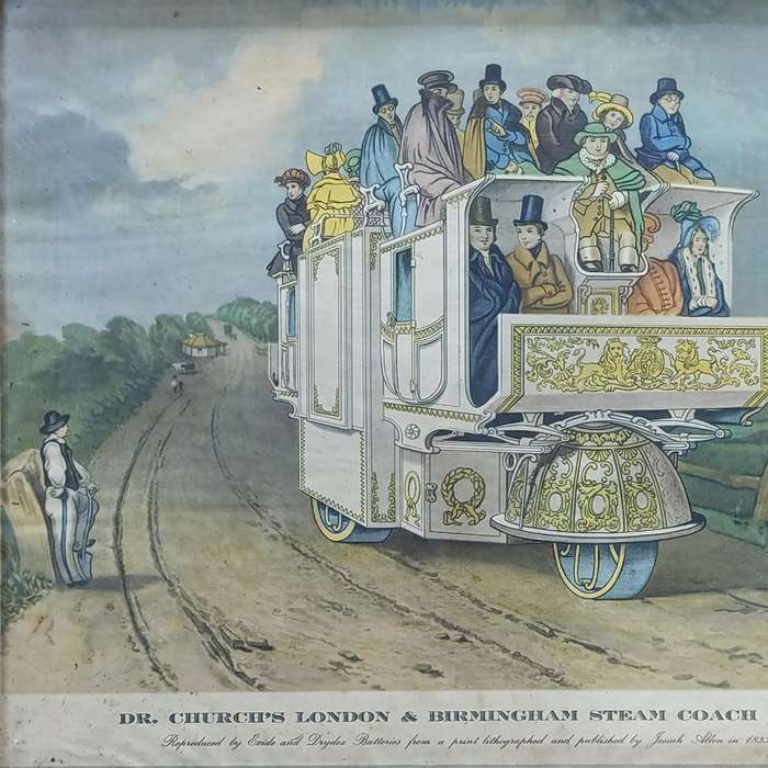 Dr. Church's London and Birmingham Steam coach 1833 print in frame