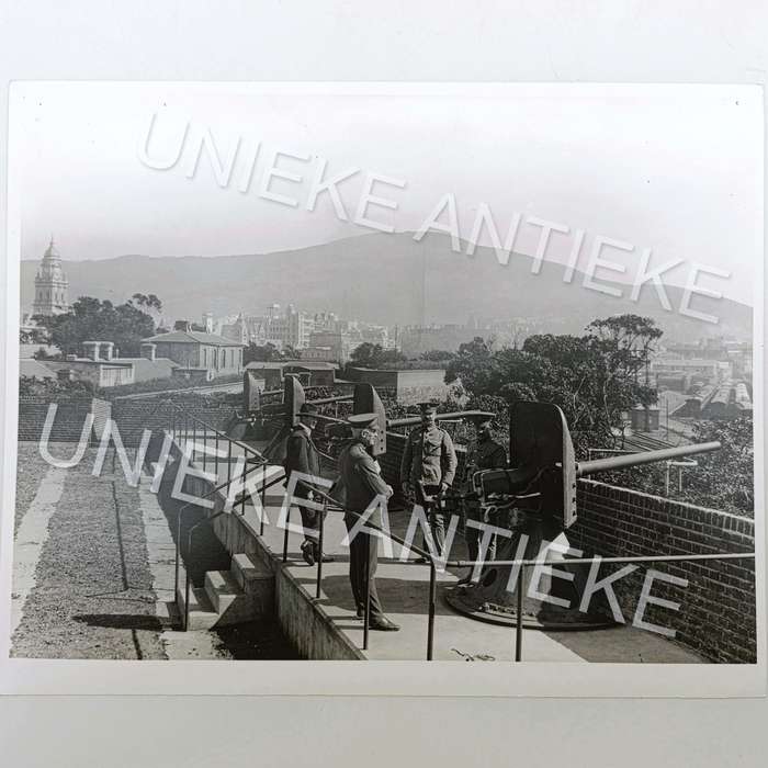 Antique photo reprint of Gunners on Cape Town Castle wall