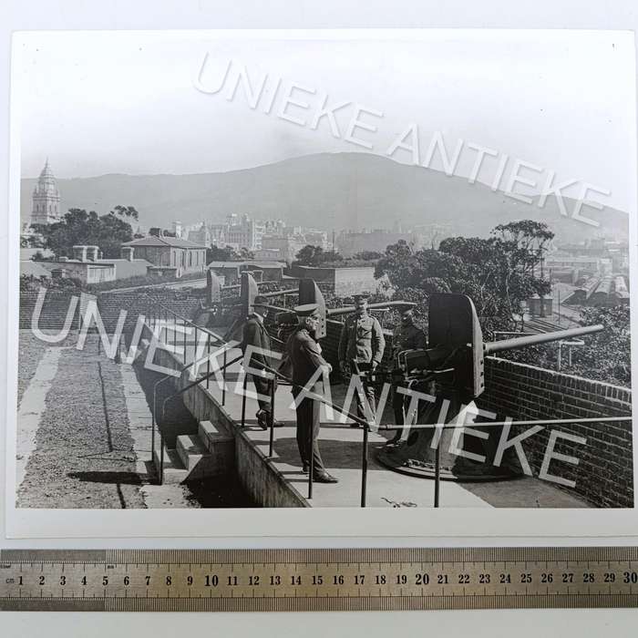Antique photo reprint of Gunners on Cape Town Castle wall