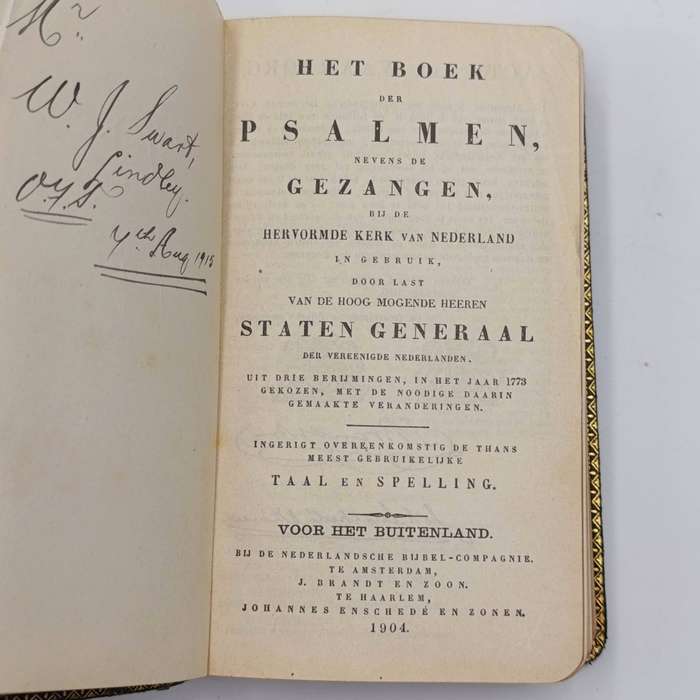Set of Psalmen and Gezangen printed 1904 and inscribed WJ Swart Lindley OFS 1915