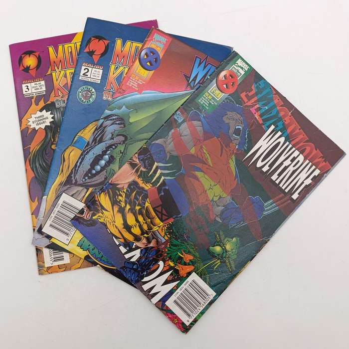 Lot of 4 vintage Comics - 1996 South African issue: Weapon X 8 Wolverine 9 Mortal Kombat 2 and 3