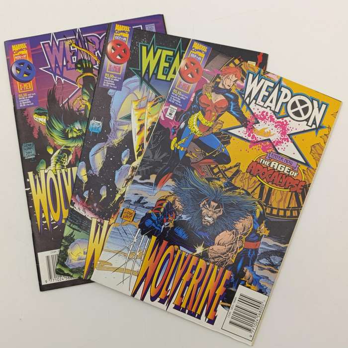 Lot of 3 vintage Marvel comics - 1995 SSouth African issue: Weapon X Wolverine 5,6 and 7