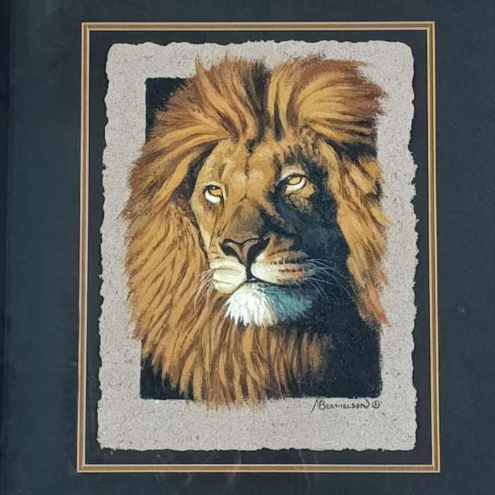 Beautiful Andrew Berthelson painting of Lion in frame