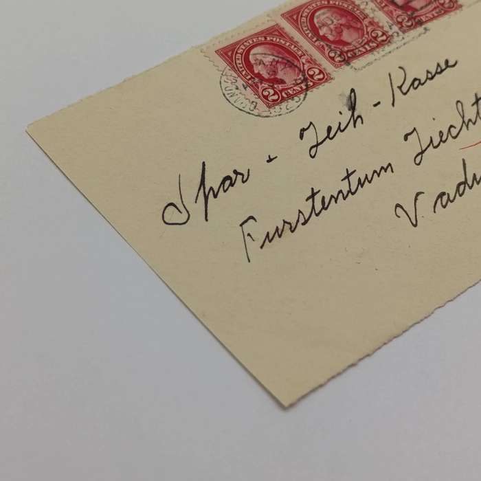 1925 USA front with 3 x 2c US stamps - sent to Liechtenstein