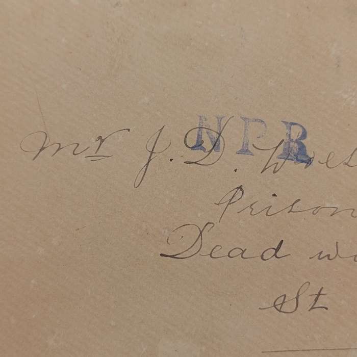 Boer War POW card stuck to paper - sent Bloemfontein to JD Woest Deadwood camp St Helena