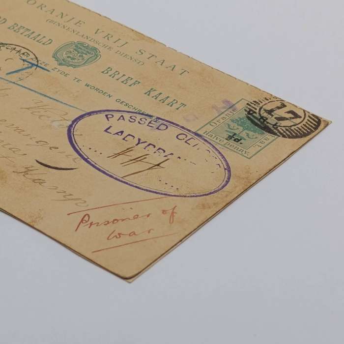 Oranje Vrij Staat Boer War POW card Ladybrand to Vrystaat Kamp St Helena - JM Victor 1901