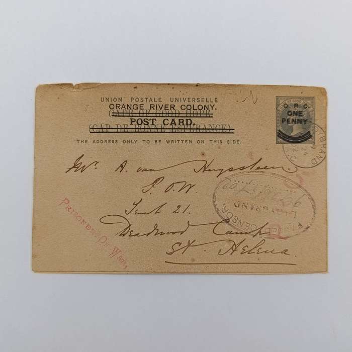 Boer War POW Cape of Good Hope card changed to Orange River Colony card sent to A van Huyssteen