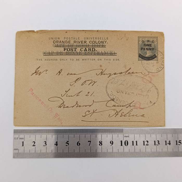 Boer War POW Cape of Good Hope card changed to Orange River Colony card sent to A van Huyssteen