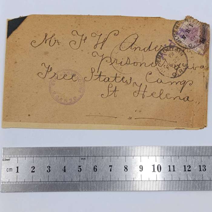 Pair of Boer War POW cover fronts stuck back to back - one to JA Fraser, Deadwood Camp, St Helena