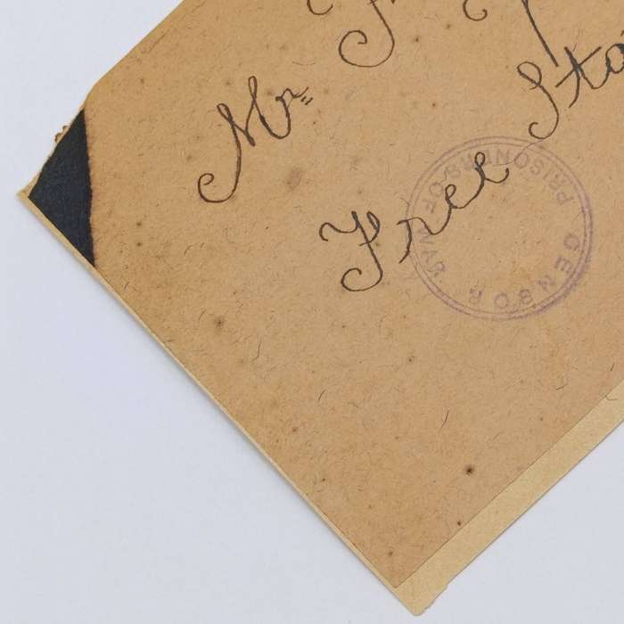 Pair of Boer War POW cover fronts stuck back to back - one to JA Fraser, Deadwood Camp, St Helena