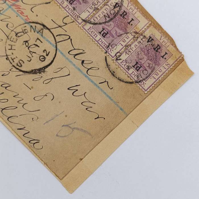 Pair of Boer War POW cover fronts stuck back to back - one to JA Fraser, Deadwood Camp, St Helena