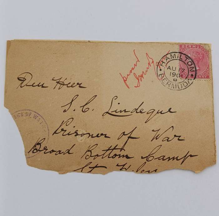 Boer War POW front covers stuck back to back - 1901 Hamilton Bermuda to SC Lindeque POW