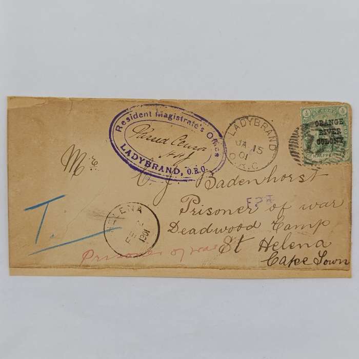 Boer War Cover Front Ladybrand to CJ Badenhorst - POW - Deadwood Camp St Helena February 1901
