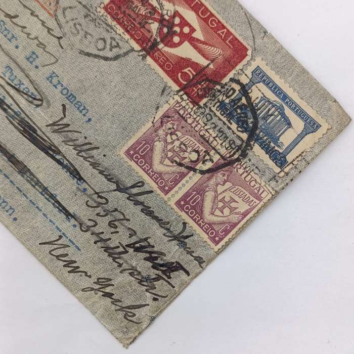WW2 Postal cover from Lisbon Portugal to Conneticut USA, Twice rerouted to New York Addresses