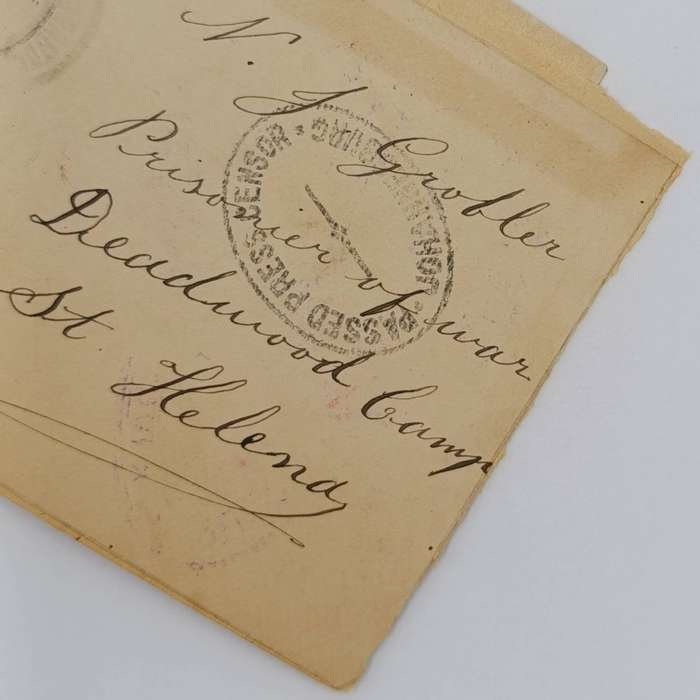 Boer War POW Front posted 1901 Krugersdorp ZAR to NJ Grobler Deadwood Camp, St Helena - at the back