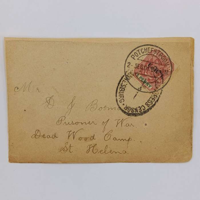 Pair of Boer War POW Fronts stuck back to back one side Johannesburg, ZAR to HL Potgieter St Helena
