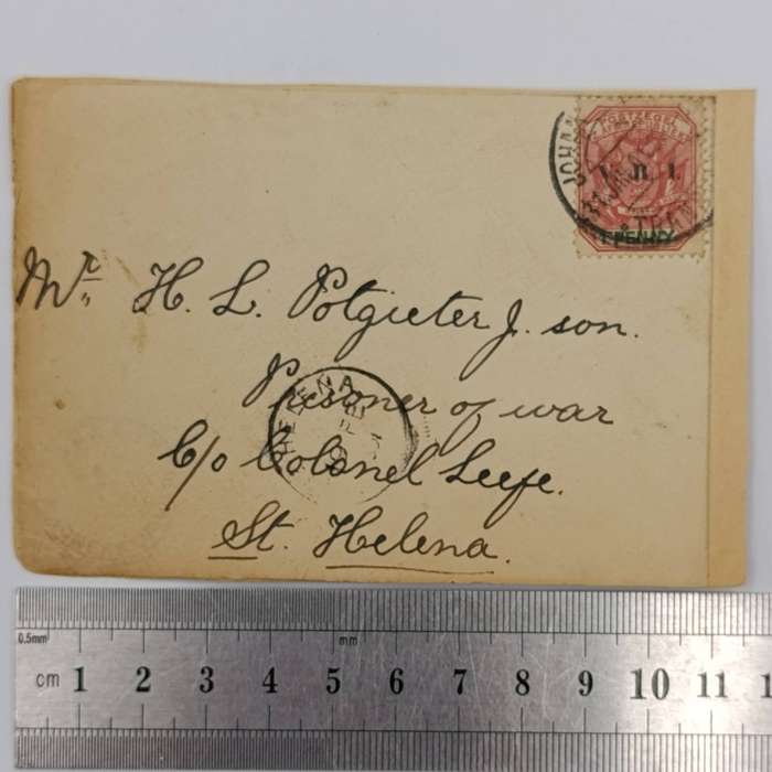 Pair of Boer War POW Fronts stuck back to back one side Johannesburg, ZAR to HL Potgieter St Helena