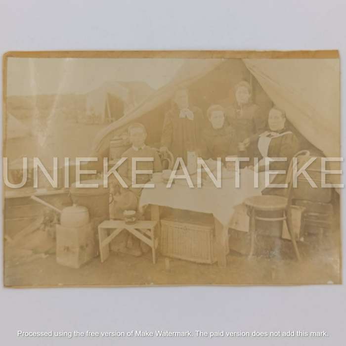Boer War Photo of the Bosman family at the woman's camp Bloemfontein - at the back postcard posted