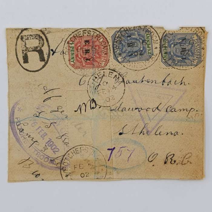 Boer War POW Front registered from Potchefstroom ZAR to CJ Rautenbach Deadwood camp St Helena 1902 p