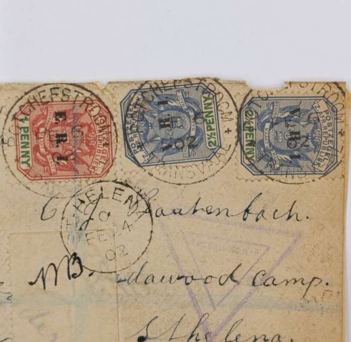 Boer War POW Front registered from Potchefstroom ZAR to CJ Rautenbach Deadwood camp St Helena 1902 p