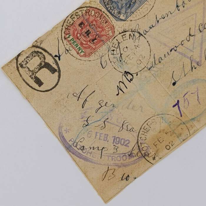 Boer War POW Front registered from Potchefstroom ZAR to CJ Rautenbach Deadwood camp St Helena 1902 p