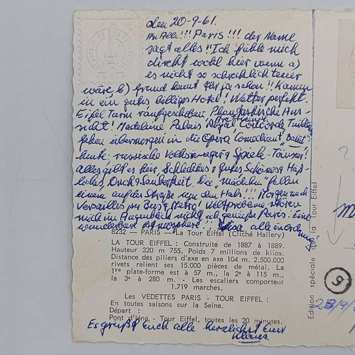 Vintage 1960 Postcard with the Eiffel Tower - Paris posted to Pretoria , South Africa - Message