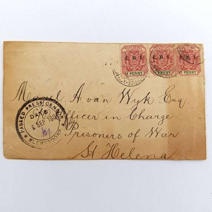 Pair of POW fronts posted back to back Klerksdorp to St Helena addressed to Magiel A van Wyk