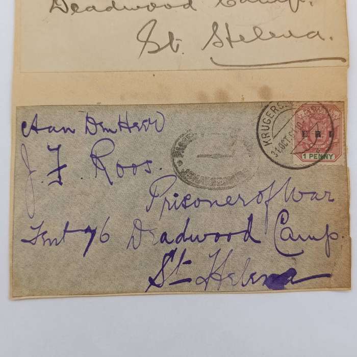 Lot of 3 Boer War POW Fronts stuck back to back and adressed to POW'S of Deadwood camp, St Helena