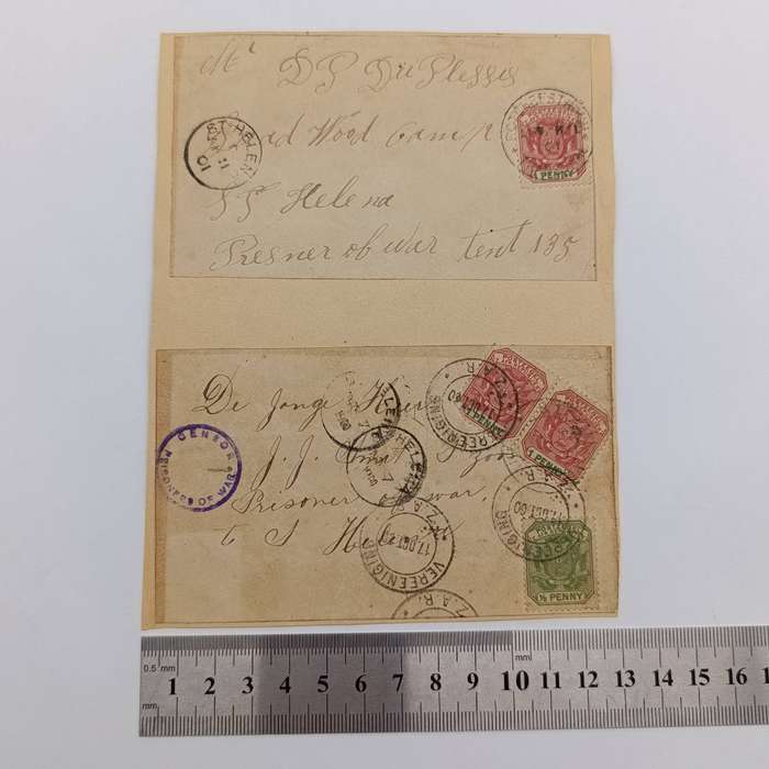 Lot of 3 Boer War POW fronts stuck to paper back to back addressed to GJ du Plessis
