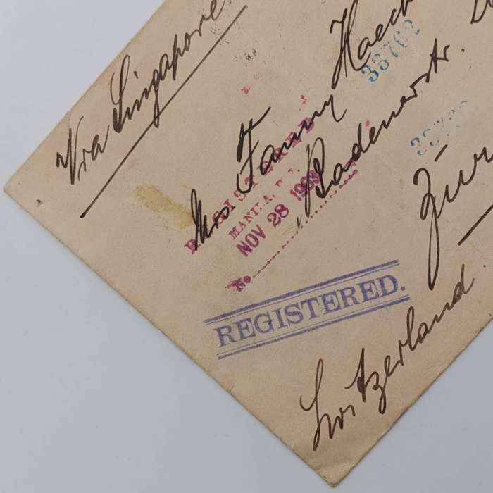 Registered letter sent from Manila, Philippines via Singapore to Zurich , Switzerland with 2 x US