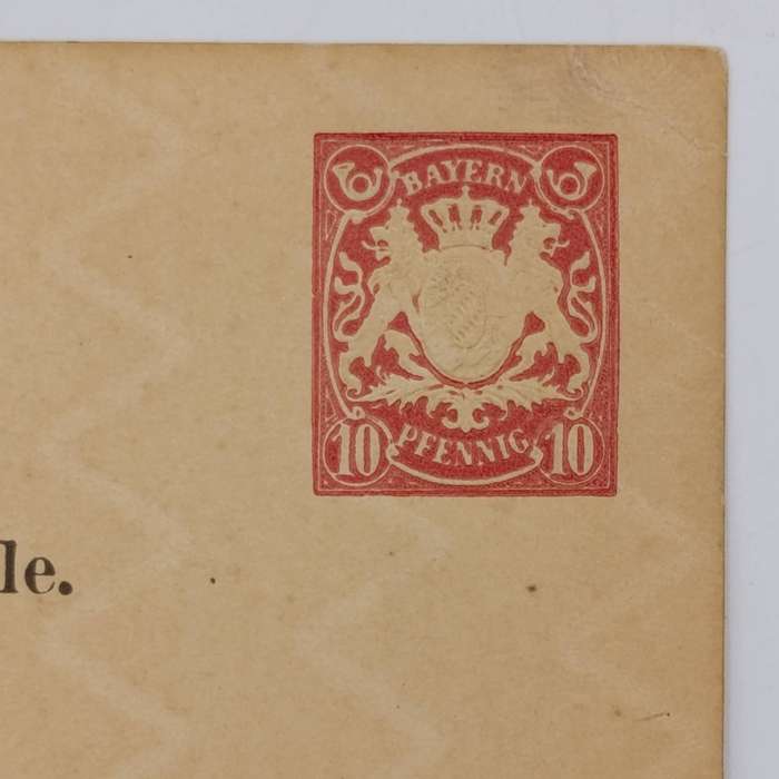 late 1800's Bayern postcard with pre printed 10 pfennig postage and watermarked. - unused