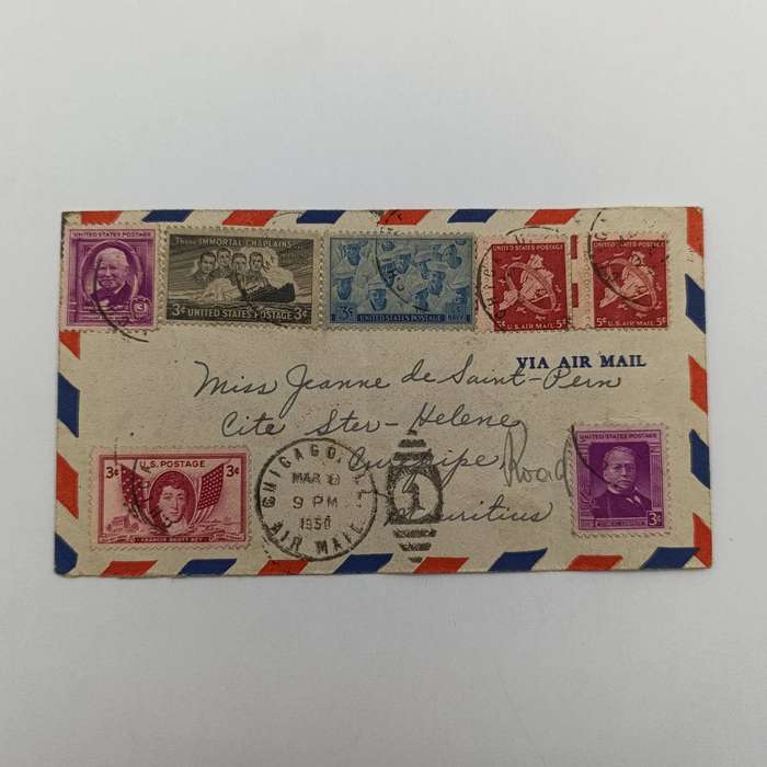 Postal Cover from Chicago, USA to Curepipe, Mauritius posted March 8th 1950 receive in Mauritius