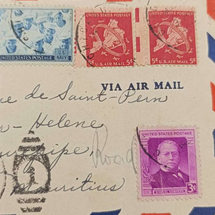 Postal Cover from Chicago, USA to Curepipe, Mauritius posted March 8th 1950 receive in Mauritius