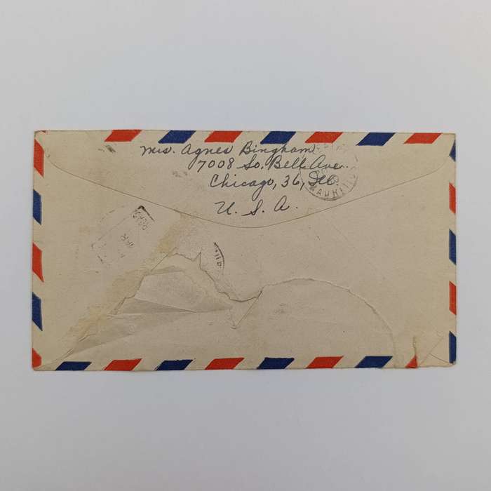 Postal Cover from Chicago, USA to Curepipe, Mauritius posted March 8th 1950 receive in Mauritius