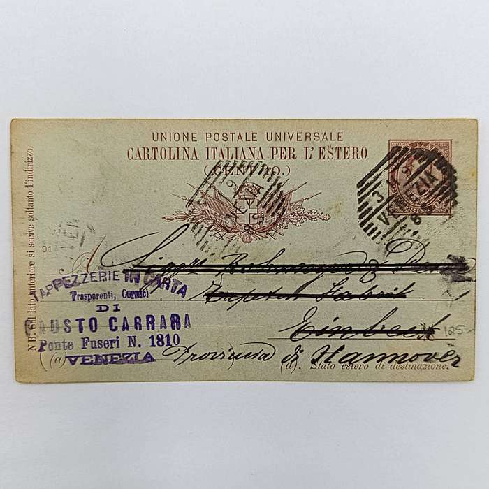 1891 Postcard posted from Venezia to Einbeck, Germany discussing detailed information