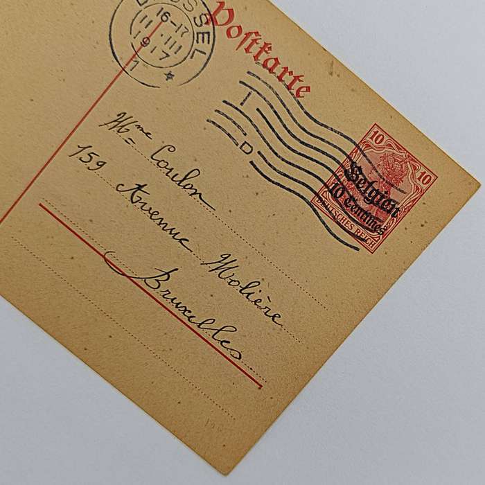 WW1 Brussel Belgian postcard with message posted 11 March 1917 - pre printed German stamp