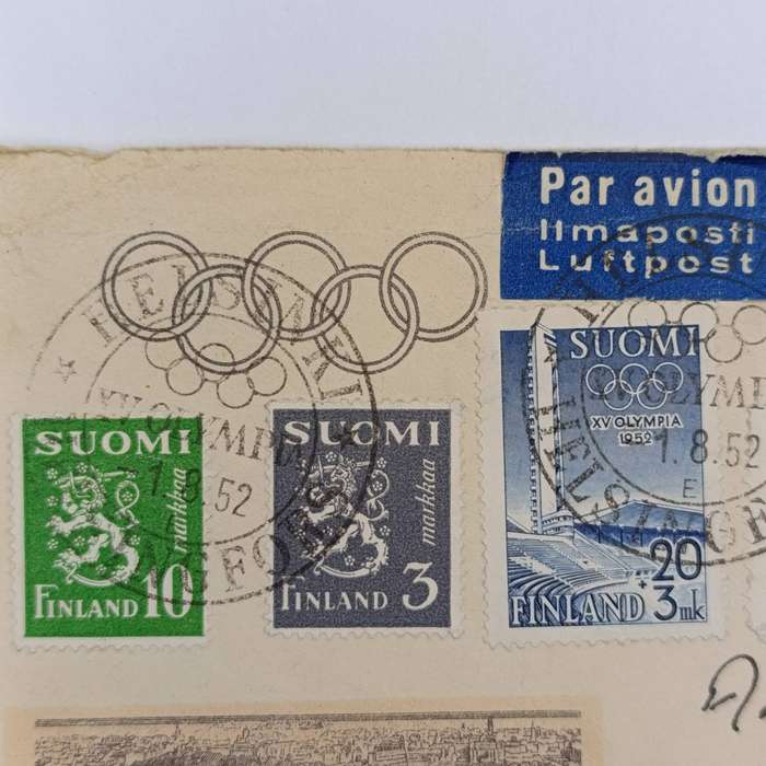 Olympic cover Finland to South Africa - posted 1-8-52 from Helsinki to Port Elizabeth Airmail