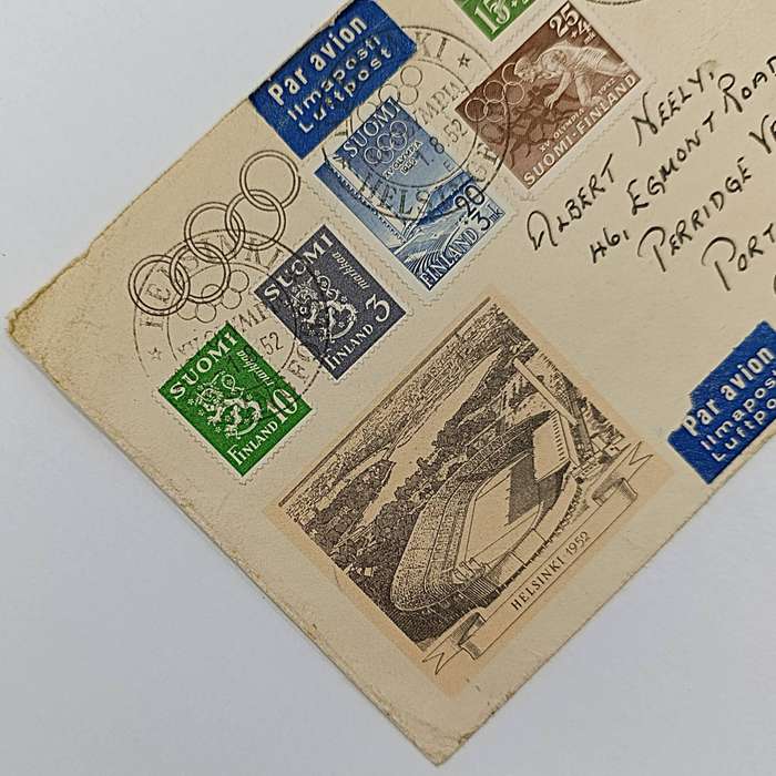 Olympic cover Finland to South Africa - posted 1-8-52 from Helsinki to Port Elizabeth Airmail
