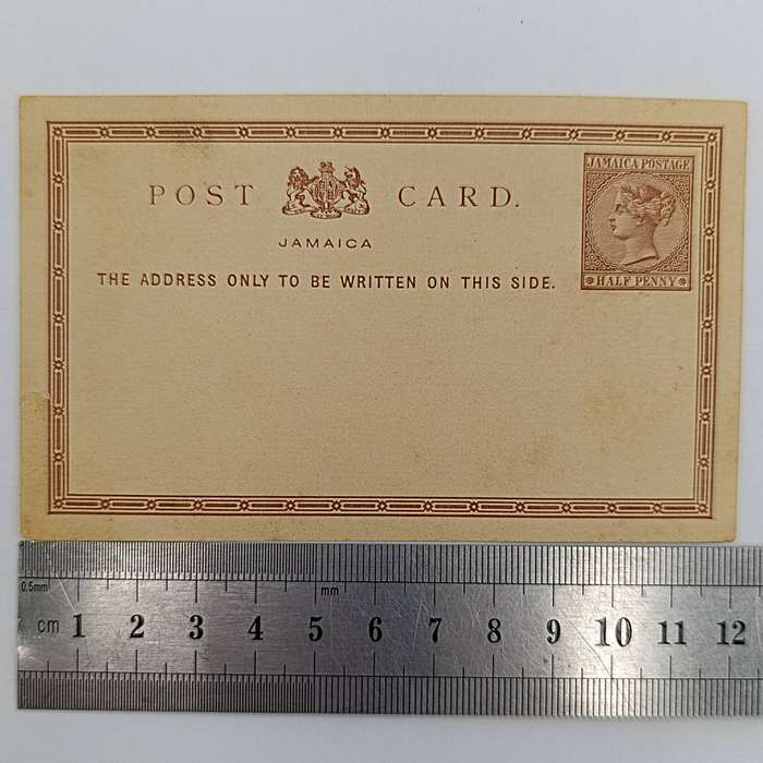 Jamaica unused postcard with pre printed half penny Jamaica stamp circa +- 1900