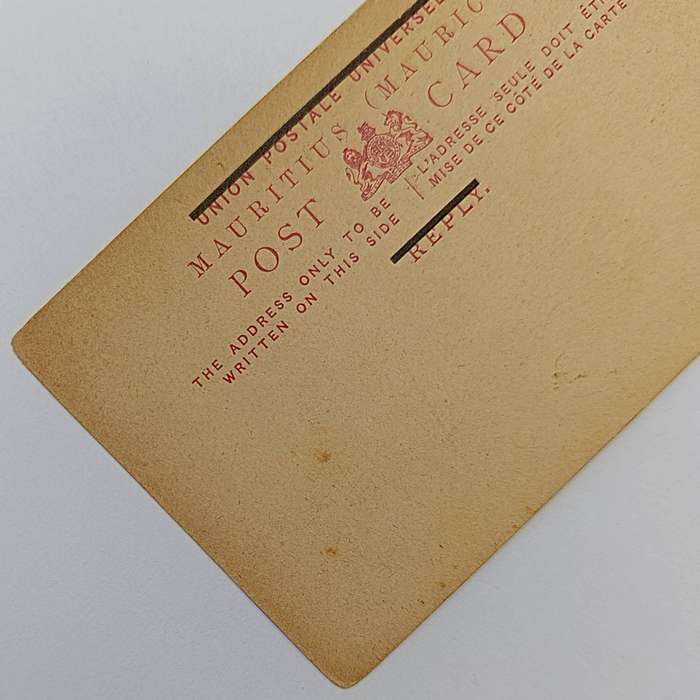 Antique Mauritius unused postcard with pre printed postage of 8 cents overstamped 2 cents